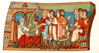 Die Namensgebung von Johannes dem Täufer, nach einem Wandgemälde aus dem 12. Jahrhundert in der Krypta der Kathedrale von Canterbury, aus 